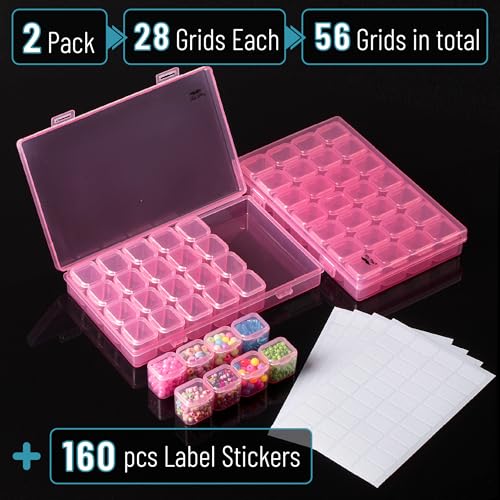 Mr. Pen- Bead Storage Containers, 28 Grids, 2 Pack, Transparent Pink - color: Transparent Pink, size: 2 Pack-56 Pcs(6.8"x4.4"x1")