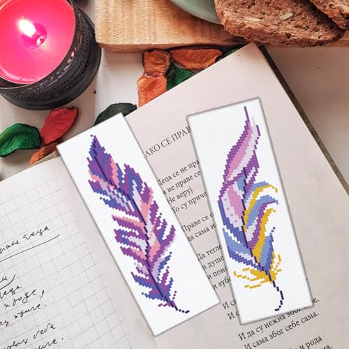 ORIGACH 6 Pack Feather Cross Stitch Bookmark Kit - style: Feather