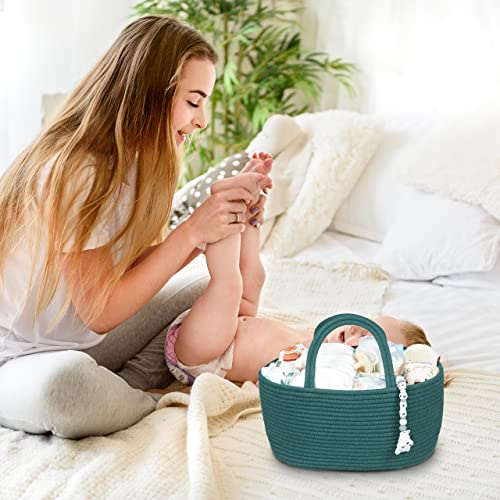XUANGUO Large Cotton Rope Baby Diaper Caddy Organizer Basket Dark Green - color: Dark green, size: Large