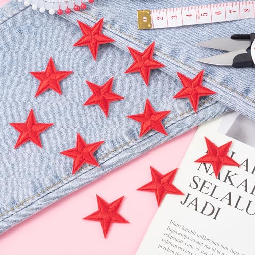 PAGOW 30 Pcs Star Iron on Patch, 1 Inch Sew on Star Embroidered Patches - color: 30 Red