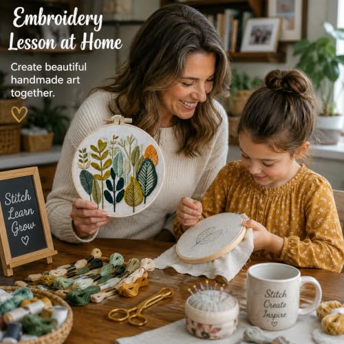 MULTIONS 4 Pack Embroidery Kit for Beginners, Cross Stich for Adults, Embroidery Starter Kits with Pattern, Hoop, Neeldes, Scissor(Flower and Plants) - color: Flowers and Plants