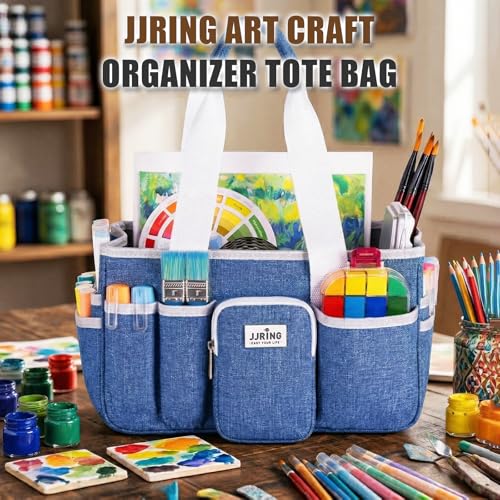 JJRING Foldable Craft Organizer Tote With Zipper & Divider, Blue - color: Blue, size: Small