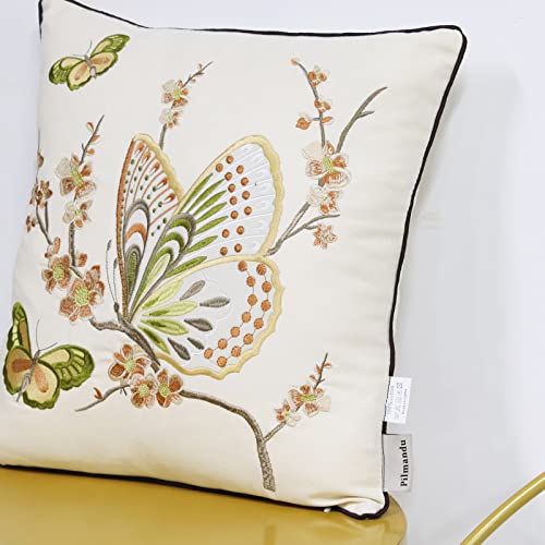 Set of 2 Embroidered Decorative Throw Pillow Covers Couch Square Pillowcases Cushion for Bedroom Sofa Farmhouse Decor 18x18 Inch (Brown Butterfly) - color: Brown Butterfly