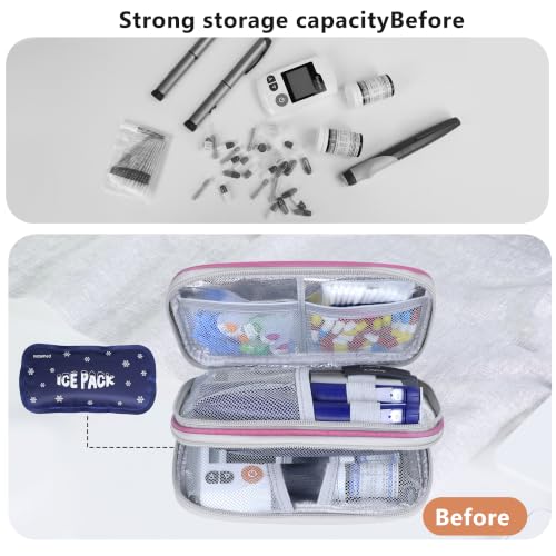 suzamed Double Layer Insulin Cooler Travel Case, Expandable Space, Pink - color: Pink