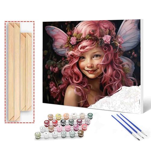 Angel Girl DIY Paint by Numbers for Adults Pink Rose Wreath DIY Digital Oil Painting Acrylic Paint Cute Girl Painting Kits Canvas Wall Art Gift Bedroom Decor Room Decor 16x20 Inch （DIY Frame ） - color: Angel-02, size: 16''Wx20''H(DIY Frame)