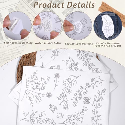 4 Sheets Water Soluble Stabilizer Embroidery Patterns B - style: B
