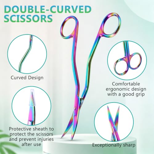 Therwen 6" Bent Handle Curved Embroidery Scissor,Appliqué Scissor,Rainbow - color: Rainbow