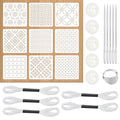 Sashiko Stencil Kit 4.7 x 4.7 Inch Plastic Sashiko Kit with Sashiko-Thimble and Needles Quilting Stencils for Hand Quilting and Embroidery (25 Pcs)