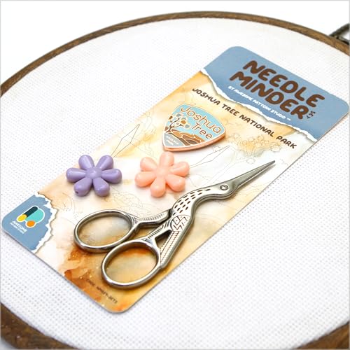 Awesome Pattern Studio Needle Minder Set - Joshua Tree Magnetic Needle Minder + 2 Needle Threaders + Crane Scissors. Enamel Pin for Cross Stitch, Embroidery and Craft - size: Joshua Tree Classic Design - SET #2