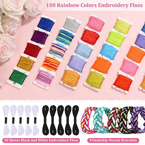 PAXCOO 985Pcs String Bracelet Making Kit, Friendship Bracelet String Kit with 110 Skeins Embroidery Floss Cross Stitch Thread, 830 Beads for Friendship Bracelet Making, 45Pcs Embroidery Tools