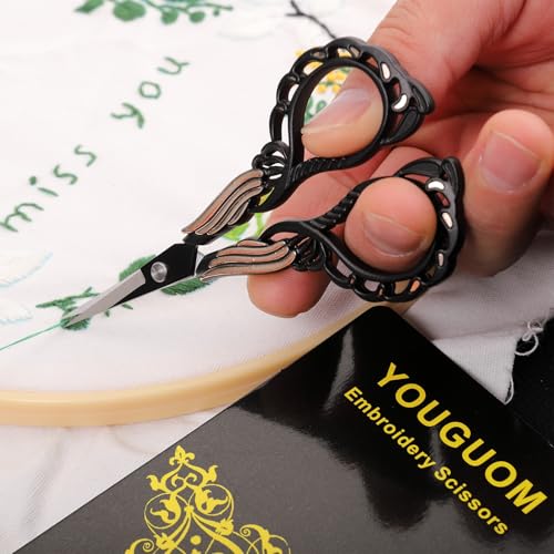 YOUGUOM Crochet Scissors with Sheath, Small Sewing Shears - color: Golden Black
