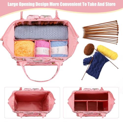 crochet bag,knitting bagBackpack and Tote Bag Storage Bag ，Large capacityYarn Storage Organizer Travel Crochet Bag Women Carrying Crochet Accessories Knitting Needles Crochet - color: PINK
