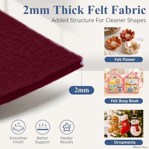 12" x 12" Felt Sheets for Crafts, 2mm Stiff Felt Fabric (12 Pcs), Burgundy - color: Burgundy