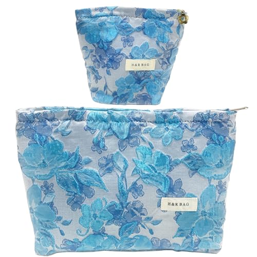 getgto 2 Pcs Makeup Bags, Large Cosmetic Bag Travel Toiletry Bag - color: Blue