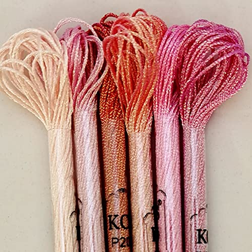 KCS 6-Strand Cross Stitch Metallic Variegated Pearl Shiny Embroidery Floss (6 skeins, Solid Color 8) - color: Solid color 8