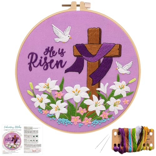 Nuberlic Lily Pattern Embroidery Kits for Beginner Adults - color: Easter