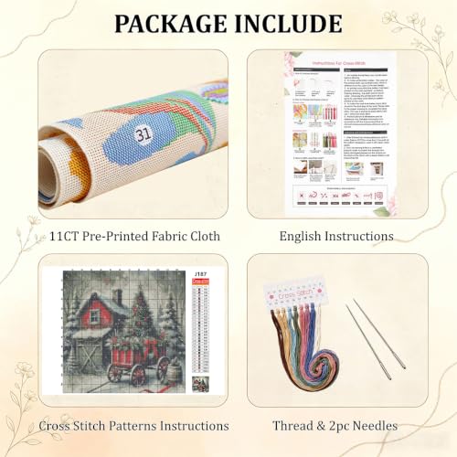 Christmas House Stamped Cross Stitch Kits for Beginners Adults 11CT - color: J187