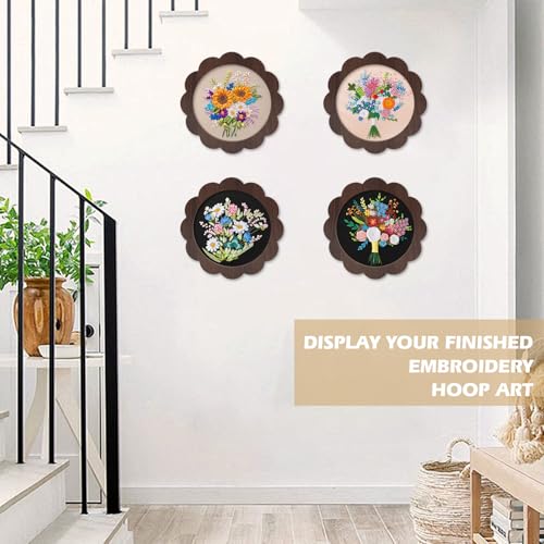 4 Sets Wood Embroidery Hoop Frame 8 Inch Sunflower Embroidery Display Frame Large Round Wooden Embroidery Frame for Finished Cross Stitch Hoop Frame DIY Decor Sewing Ornaments - style: Retro Brown