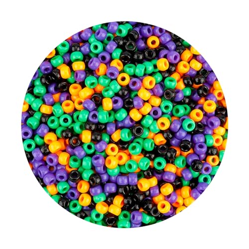1100 Pcs Halloween Pony Beads for Bracelets Jewelry Making,Plastic Hair Beads for Crafts,Friendship Bracelets Crafts(Black,Purple,Orange,Green) - color: 1100 PCS Halloween