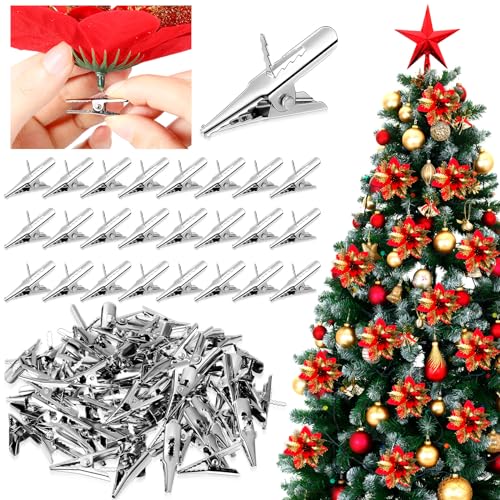 Zeyune 100 Pcs Metal Clips Christmas Ornament 1.18 Inch Alligator Clamps