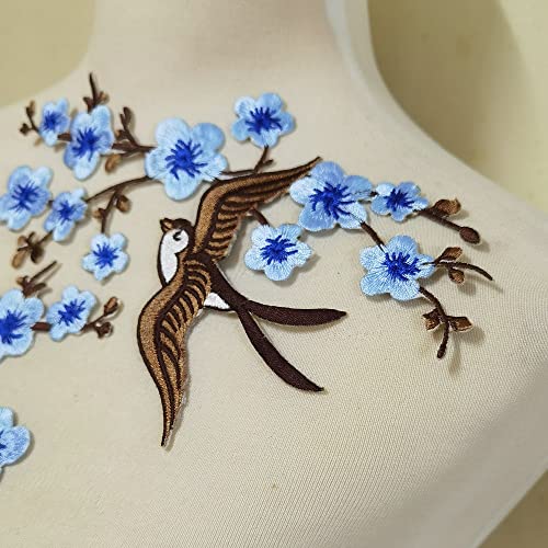 1pair Quince Sakura Flower Embroidery Iron On Applique Patches (Blue H) - color: Blue H