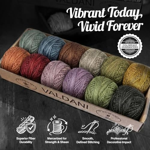 Valdani Pearl Cotton Sz 8 | All Through the Night Favs | 12 Balls 73 Yds - color: All Through the Night Favorites S8, size: 8