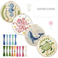 INFUNLY 4 Sets Embroidery Kit for Beginners with Sea Animals Pattern DIY Embroidery Kit for Adults Ocean Embroidery Art Kit Turtles/Seahorses/Octopuses/Whales Cross Stitch Kit with Embroidery Hoops - color: Sea Animal Kits