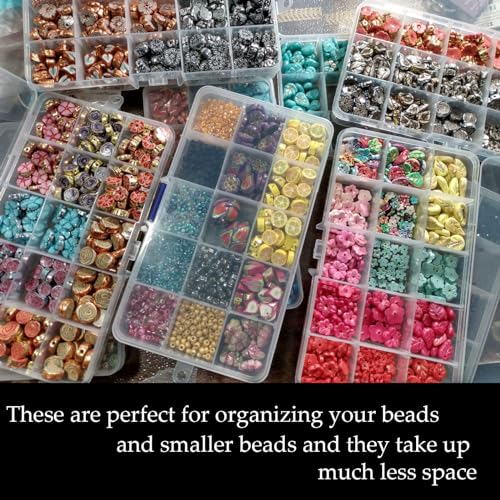 KINJOEK 20 Pack 15 Grids Plastic Bead Organizer Containers Storage, Adjustable Dividers Earring Diamond Jewelry Bead Painting Storage Case, Clear Small Fishing Tackle Box for Cross Stitch Accessories - color: Clear, size: 15Grid 20PCS
