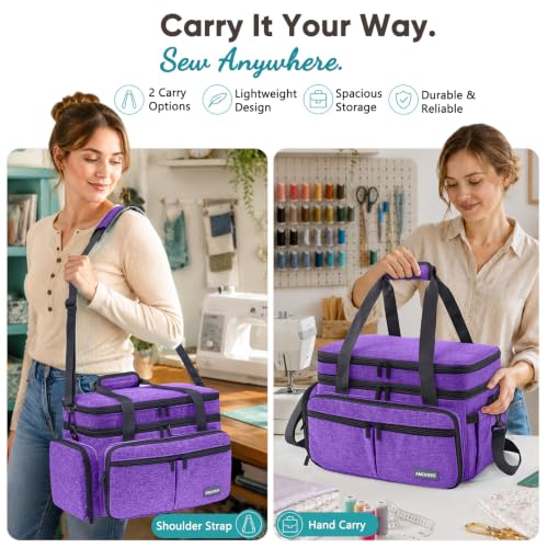 AMOIGEE Double Layer Sewing Organizer Bag with 2 Clear Storage Sewing Boxes - color: Purple