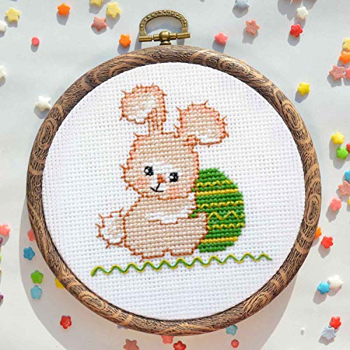 Povitrulya Cross Stitch Kit 'Easter Bunny' - DIY Embroidery with Counted Cross Stitching Pattern of a Cute Bunny - color: Easter Bunny