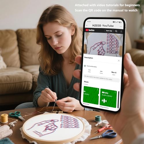Crafmanoe Easy Hand Embroidery Kits for Beginners Adults, Focus Embroidery Starter Kits, Counted Cross Stitch Kits for Beginners Craft Kits for Adults Women, Embroidery Hoops, Thread & Video Tutorial - color: H2038, size: 8Inch