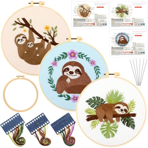 Mindsoft 3 Set Needlepoint Kit for Beginners with Hoop,Sloth - style: Sloth