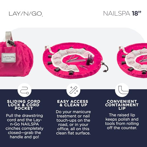 Lay-n-Go NailSpa 18″ Portable Nail Station Supplies & Cosmetic Lay Flat Organizer Bag— Travel Manicure Kit w/Mesh Pockets & Machine Washable (Pink) - color: What A Doll (Pink)