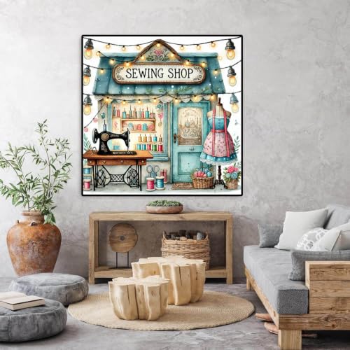 Dugsmgd Diamond Art Kits for Adults, Sewing Shop Diamond Painting 14x14In - color: Sewing Shop