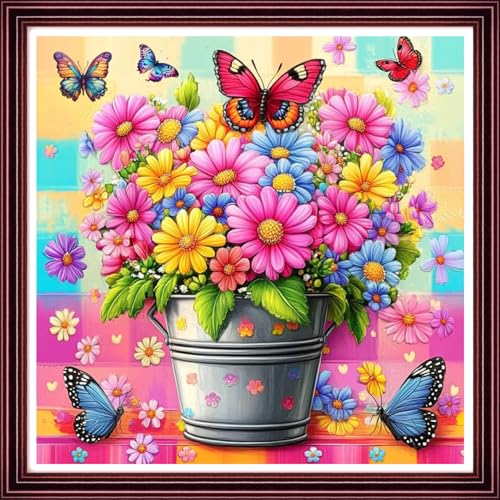Funchey Counted Cross Stitch Kits for Adults Needlepoint Kits Unprinted Cross Stitching Embroidery Kit 11CT Cross Stitch Supplies-Colorful Butterfly Flowers 18x18 inch - color: ArtsKit07