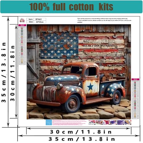 Tiwabb American Truck Flag Stamped Cross Stitch Kits for Adults Beginners - color: Cross Stitch - 7
