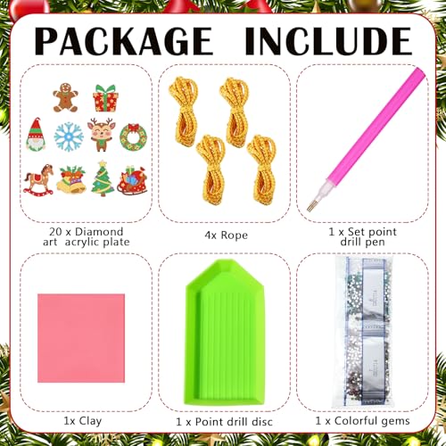 Realspring 20 Pcs Christmas Diamond Art Ornaments 5d Gingerbread Man Gnome - style: Classic