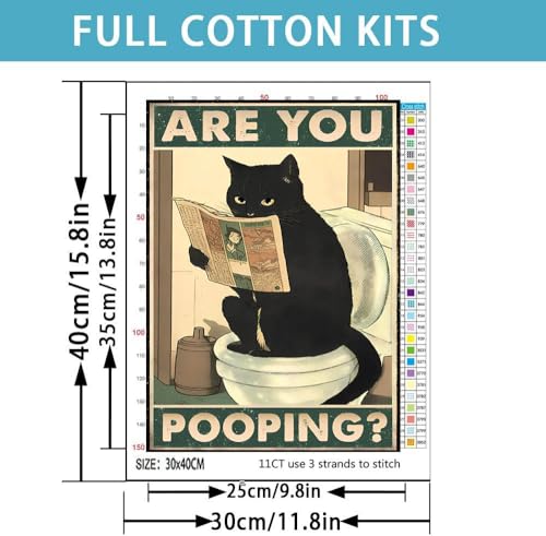 Black Cat Stamped Cross Stitch Kits for Adults - Embroidery Kits for Beginners Adults,11 CT Patterns Dimensions Counted Cross Stitch Kits for Adults Arts Craft 12x16 inch - color: Cross stitch-24