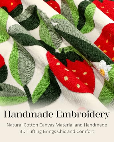 Embroidered Throw Pillow Cover, 20x12 Inch, Strawberry Leaves - color: Leaf Strawberry, size: 20" x 12" (Pack of 1)
