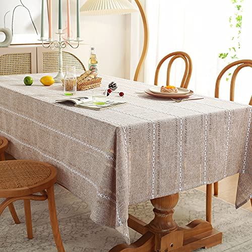 Chassic 60 x 104 inches Farmhouse Style Linen tablecloths, Wrinkle Resistant Washable Dining Room Table Cloths for 6 Foot Rectangle Tables - Hemstitch Light Coffee - color: Hemstitch Light Coffee, size: 104" x 60" (Rectangular)