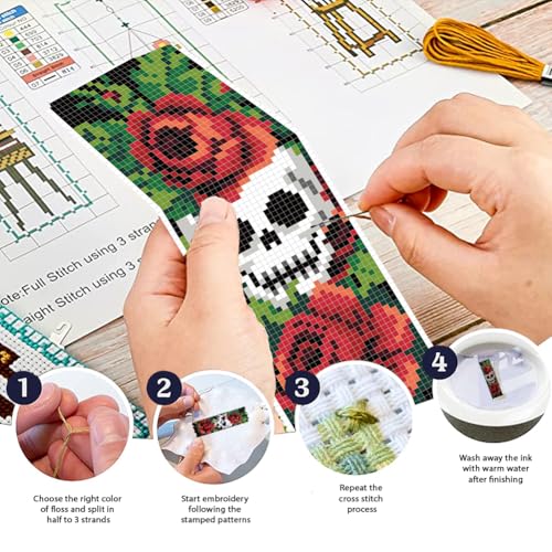 FREEBLOSS 6Pcs Cross Stitch Bookmark Kit Gothic 8x2.4'' 11CT - style: Gothic Theme