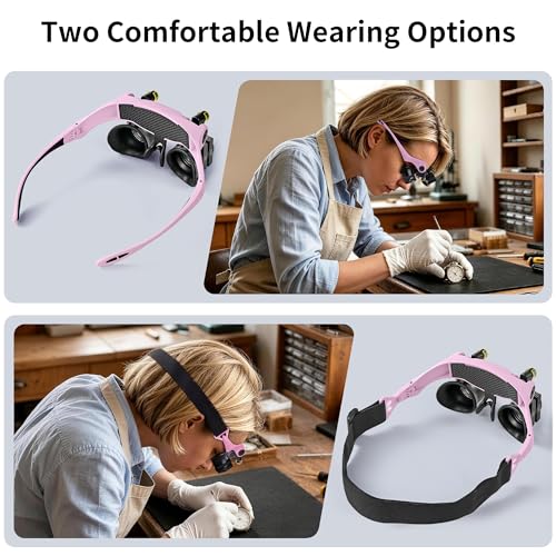 JARLINK Magnifying Glasses with LED Light, 14 Lenses, Hands Free, Pink - color: Pink
