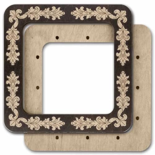 Magnetic Embroidery Hoop Medium – 4"x4" Inner Size, Square Wooden Hoop for Perforated Paper & Plastic Canvas, Baroque Dark Wood Finish | FLMP-025 - color: Baroque