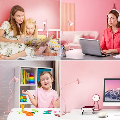 Pink Small Desk Lamp Clip on Reading Light for Bed 3 Colors - color: Pink