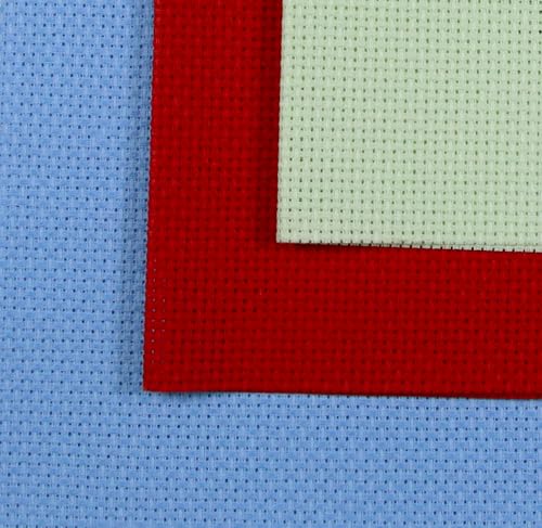 KCS 3 pc of 12" x 18" 14CT Counted Cotton Aida Cloth Cross Stitch Fabric (Light Blue+Light Green+Red) - color: Light Blue+light Green+red