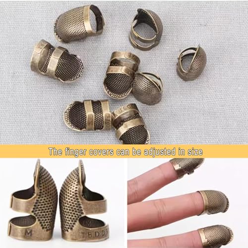 Luckkyme 20 PiecesSewing Thimbles, Copper Finger Protector Retro Metal Sewing Thimble Adjustable Fingertip Thimble for Sewing Embroidery Needlework, Medium and Small