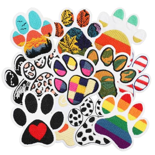 12pcs Paw Iron/Sew on Patches, Cute Animal Paw Embroidered Applique, Fashion Decoration for Clothes, Hat, Bag, Dress, Shirt, Jeans - color: 12pcs Paw