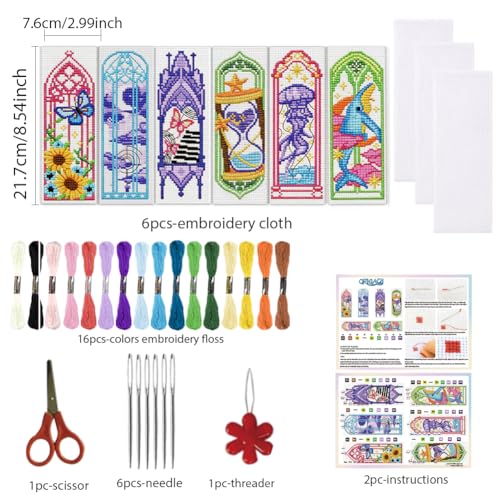 ORIGACH 6 Set Fairytale Castle Window Cross Stitch Bookmark Kit - style: Fairytale Castle Window