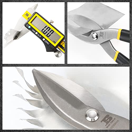 10 Inch Straight Pattern Tin Snips Metal Cutters, High Strength Forged and Heat Treated Carbon Steel with Comfortable Black Rubber Handle - size: 10 Inch