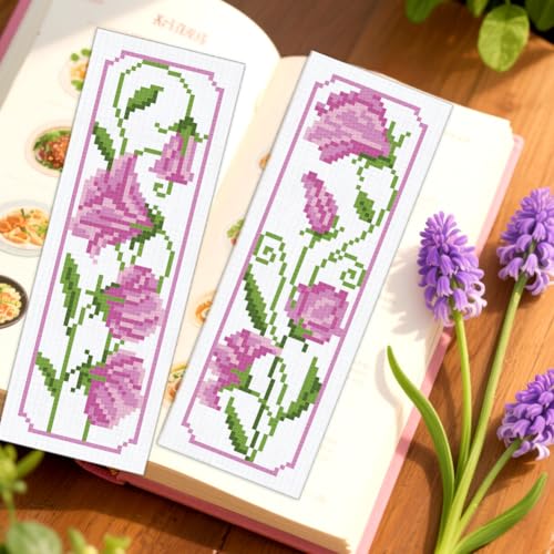 ORIGACH 6 Set Pea Flower Cross Stitch Bookmark Kit for Beginner - style: Pea Flower